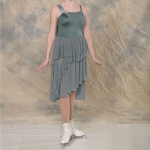 Weissman Layered Asymmetrical Midi Skirt in Sage